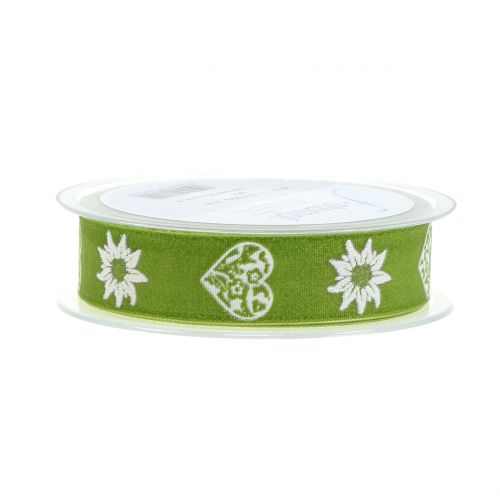 Floristik24 Decoratief lint met edelweiss groen 25mm 20m
