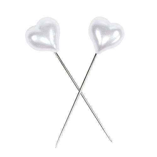 Floristik24 Decoratieve hartpin wit 1,5 cm 36st