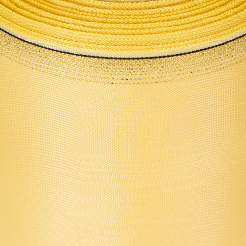 Artikel Decoratief moiré kranslint in geel met gouden rand, breedte 100 mm, lengte 25 m voor bloemschikken en decoratie.