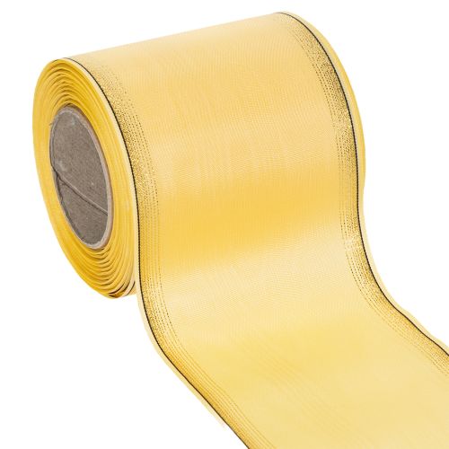 Floristik24 Decoratief moiré kranslint in geel met gouden rand, breedte 100 mm, lengte 25 m voor bloemschikken en decoratie.