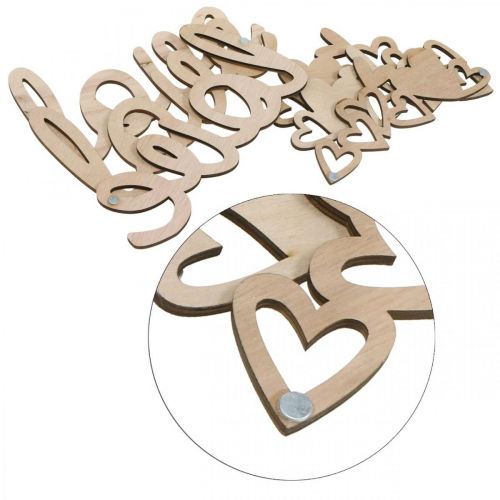 Artikel Hartjes "Love" houten decoratie naturel met magneet decoratiebord 20,5/25cm 6 stuks