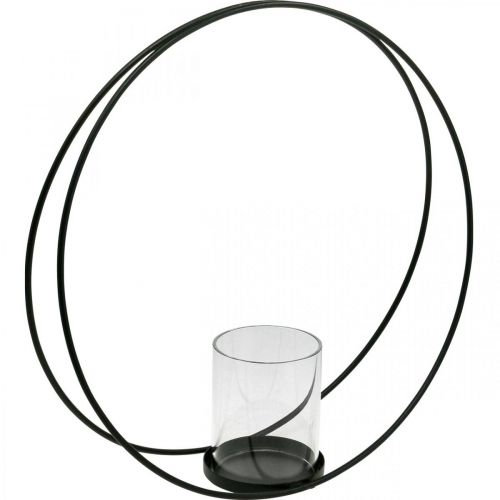 Decoratieve ring lantaarn metalen kandelaar zwart Ø35cm