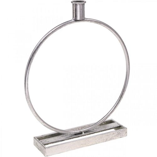 Sierring metalen kandelaar antiek zilver Ø25cm H30.5cm