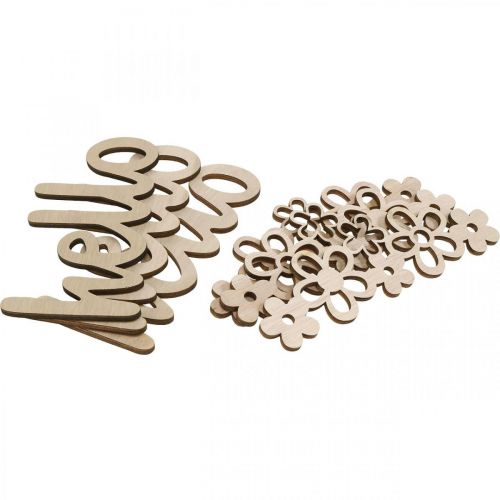 Artikel Houten decoratie bloemen "Hallo" natuur deco bord met magneet 18/19.5cm 6st