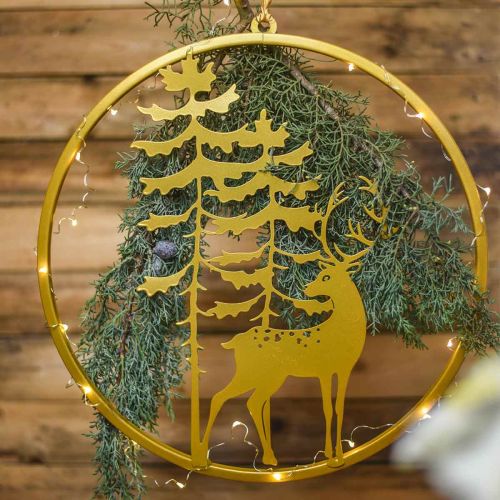 Artikel Decoratieve ring goud om op te hangen hert metalen decoratie Kerst Ø38cm
