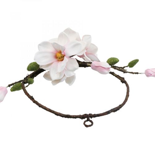 Floristik24 Sierring kunstmagnolia lentedecoratie om op te hangen Ø24cm