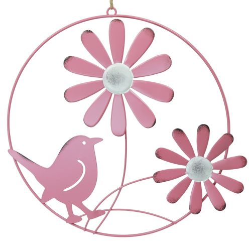 Artikel Decoratieve ring metaal hangdecoratie bloemen roze Ø30cm 2st