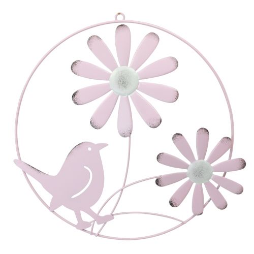 Artikel Decoratieve ring metaal hangdecoratie bloemen roze Ø30cm 2st