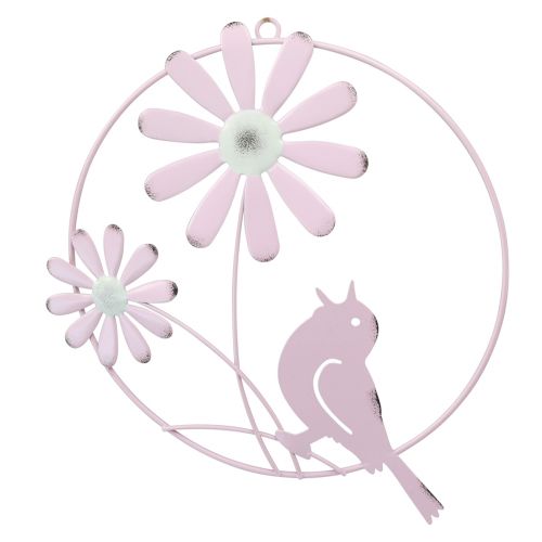 Artikel Decoratieve Ring Metaal Hangende Decoratie Bloemen Roze Ø23cm 4 Stuks