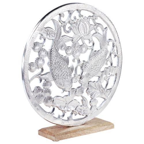 Decoratieve ring metaal houten voet zilver lotus koi decoratie Ø32cm