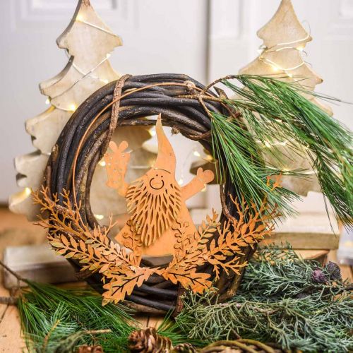 Artikel Decoratieve ring voor Kerstmis, rendier in de ring, kerstman met cadeau, metalen decoratie patina Ø18cm set van 2