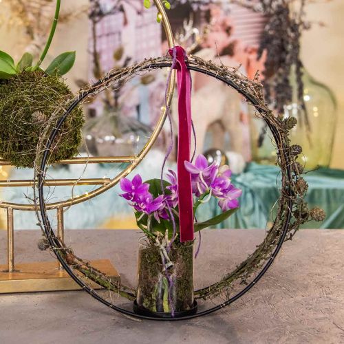 Decoratieve ring lantaarn metalen kandelaar zwart Ø35cm