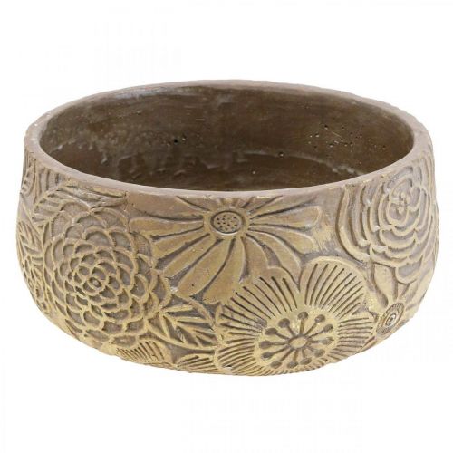 Sierschaal keramiek goud bloemen bruin Ø23,5cm H11,5cm