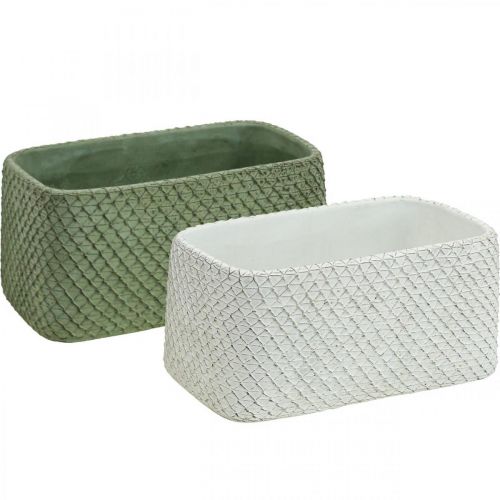 Floristik24 Sierschaal keramiek groen wit reliëf net 23x12.5cm H11cm 2st