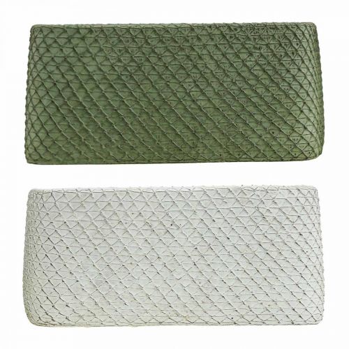 Floristik24 Sierschaal keramiek groen wit reliëf net 23x12.5cm H11cm 2st