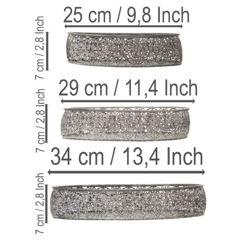 Artikel Decoratieve schaal van metaal, ovaal, grijs, 25,5/29/34,5 cm, set van 3
