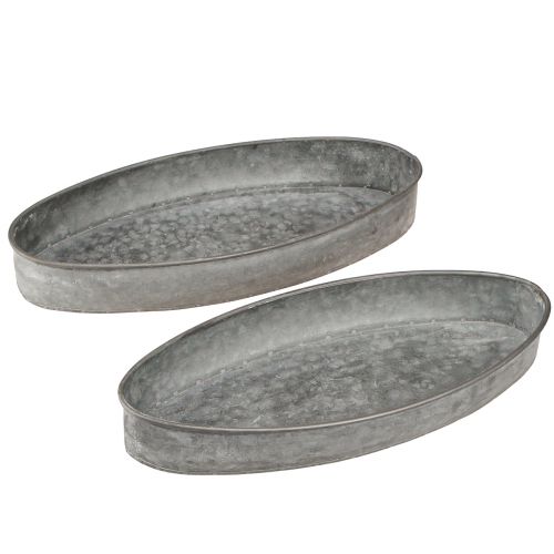 Floristik24 Sierschaal metalen socket schaal ovaal grijs L33cm/31cm set van 2
