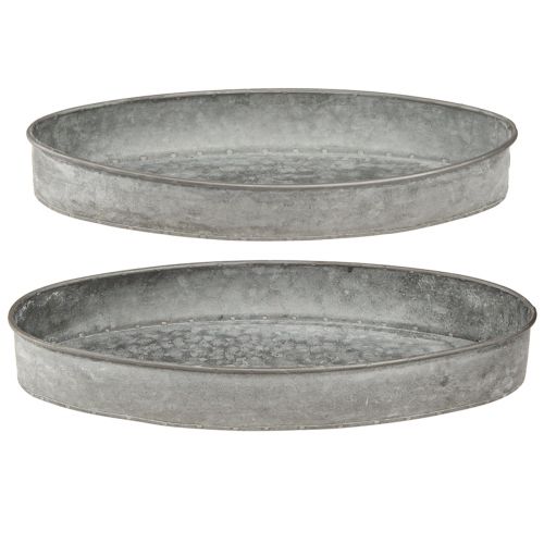 Floristik24 Sierschaal metalen socket schaal ovaal grijs L33cm/31cm set van 2