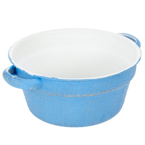 Artikel Decoratieve schaal/plantenbak, blauw metaal, shabby chic decoratie, Ø17cm, H8.5cm