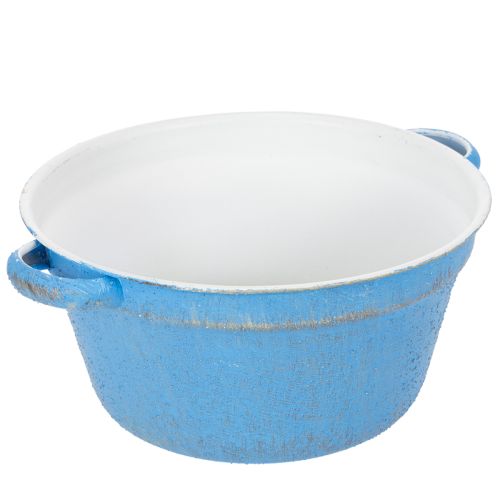 Artikel Decoratieve schaal/plantenbak, blauw metaal, shabby chic decoratie, Ø21cm, H10.5cm