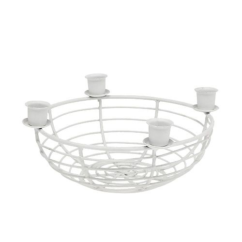 Floristik24 Decoratieve kom met 4 boomkaarsenhouders wit Ø14cm