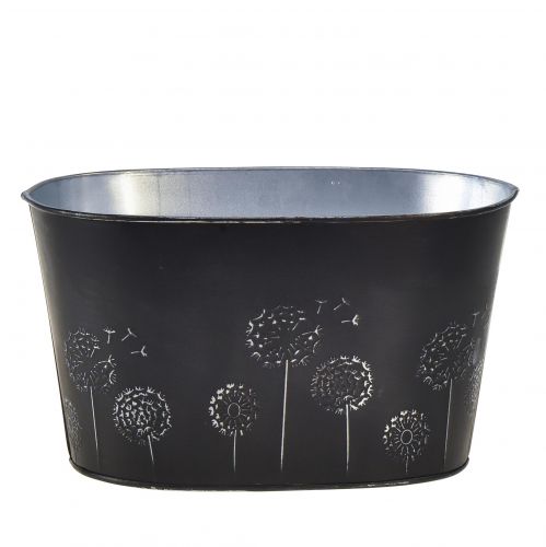 Decoratieve schaal metaal ovaal zwart zilver bloemen 20,5×12,5×12cm