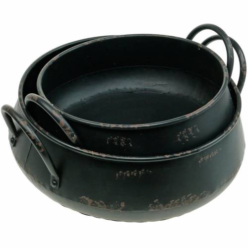 Floristik24 Sierschaal zwart metalen schaal vintage look plantenbak set van 2