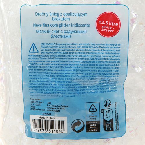 Artikel Decoratieve sneeuw fijne sneeuwwitte sneeuwvlokken iriserend 2,5L×4st