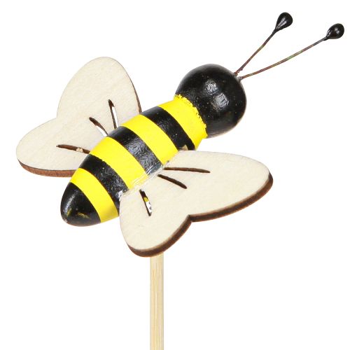 Artikel Decoratieve plug bijen decoratie hout zwart geel 6cm H35cm 8 stuks