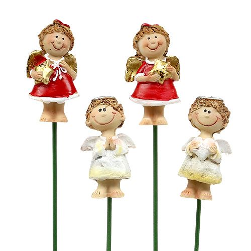 Floristik24 Decoratieve plug engel rood, wit 4,5 cm L28cm 8st
