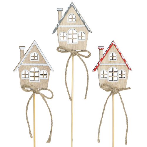 Artikel Sierpluggen Kerstversiering huisjes hout 4,5x5cm 12 st
