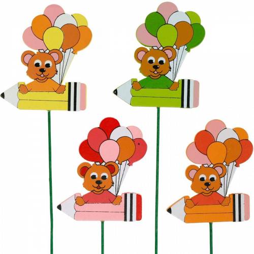 Floristik24 Decoratieve plugpen met teddy en ballonnen bloemplug zomerdecoratie kinderen 16 st