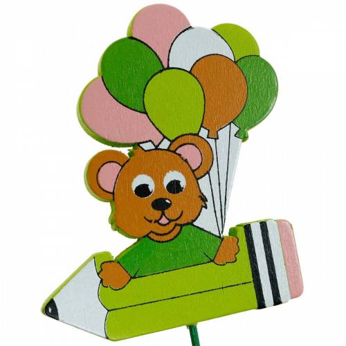 Floristik24 Decoratieve plugpen met teddy en ballonnen bloemplug zomerdecoratie kinderen 16 st
