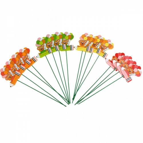 Floristik24 Decoratieve plugpen met teddy en ballonnen bloemplug zomerdecoratie kinderen 16 st