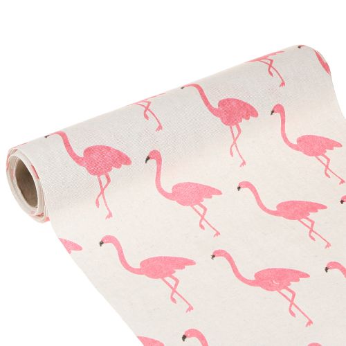 Decoratieve stof flamingo wit-roze 30cm x 3m