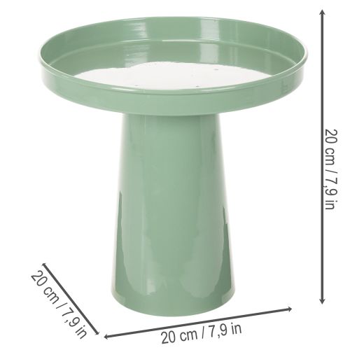 Decoratieve metalen schaal, groen, ronde voet, schaal voor bloemstukken, 20 cm | Floristik24.nl