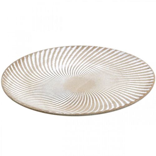 Floristik24 Sierbord rond wit bruin groeven tafeldecoratie Ø30cm H3cm