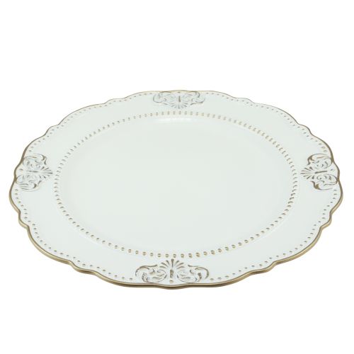 Decoratief bord rond kunststof antiek bord wit goud Ø33cm
