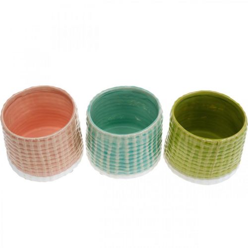 Floristik24 Sierpotten met mandpatroon, plantenbak, keramiek plantenbak mint/groen/roze Ø13cm 3st