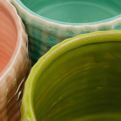 Floristik24 Sierpotten met mandpatroon, plantenbak, keramiek plantenbak mint/groen/roze Ø13cm 3st