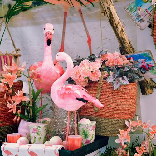 Artikel Decoratieve flamingo met veren roze H45cm