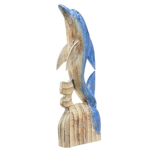 Artikel Dolfijnfiguur maritiem houten decoratie handgesneden blauw H59cm