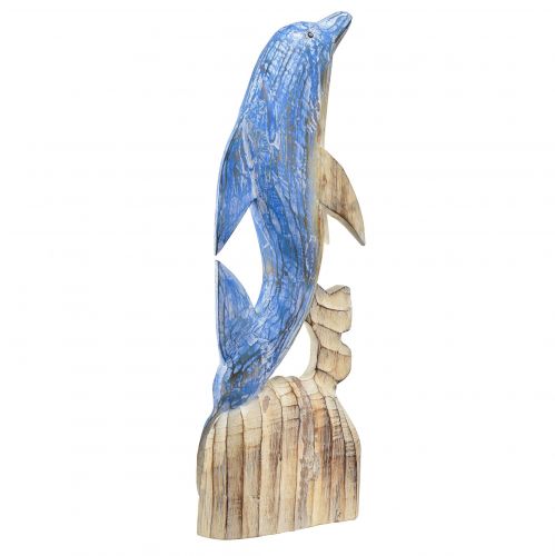 Artikel Dolfijnfiguur maritiem houten decoratie handgesneden blauw H59cm