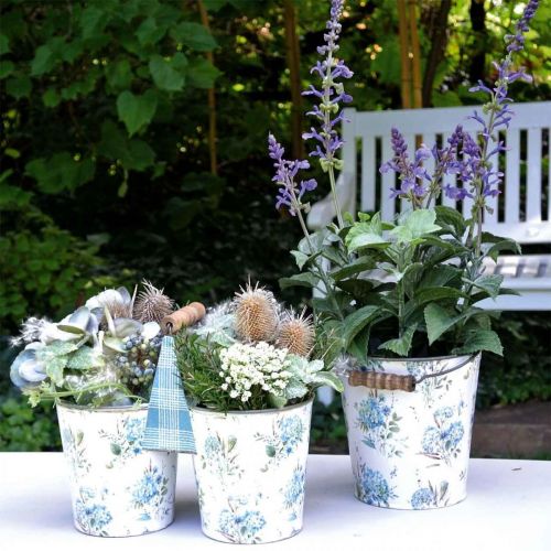 Floristik24 Dubbele bloempot zomerdecoratie metalen plantenbak met handvat vintage look Ø11.5cm