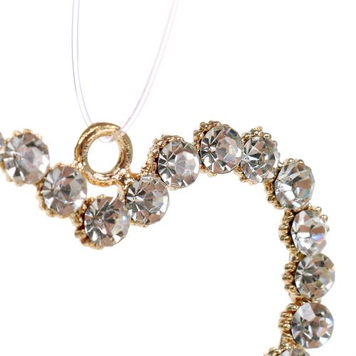 Floristik24 Decoratief hart goud om op te hangen met strass 6st