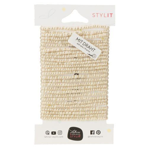 Artikel Wollen koord wit met gouden draad 5m x 5mm met draad voor decoratie en knutselen