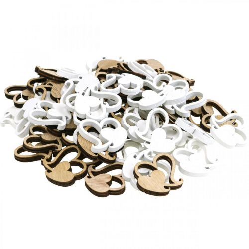 Artikel Dubbel hart hout, verspreide decoratie trouwharten B3cm 72 st