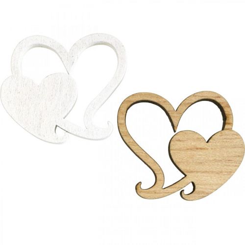 Artikel Dubbel hart hout, verspreide decoratie trouwharten B3cm 72 st