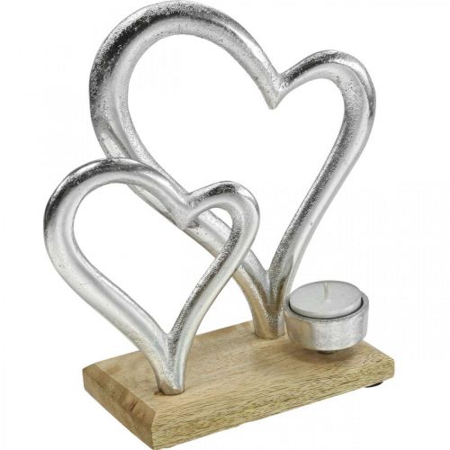 Floristik24 Theelichthouder hart metaal decoratie tafeldecoratie hout 22cm