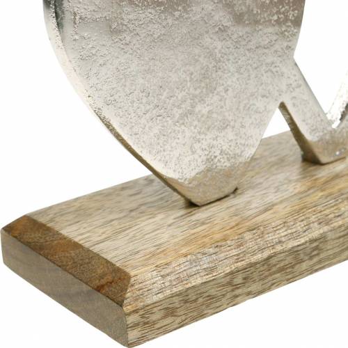 Floristik24 Decoratief hart zilver, metalen hart op mangohout, Valentijnsdag, tafeldecoratie dubbel hart